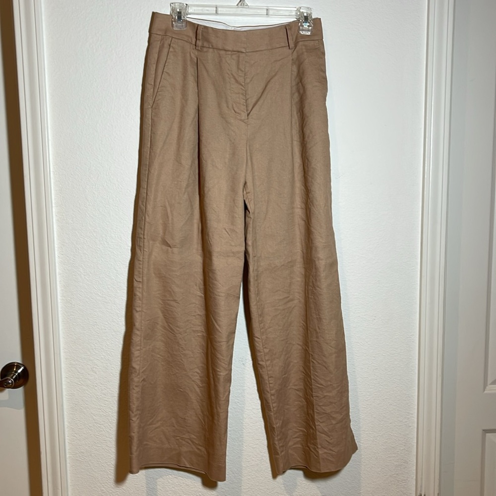Ann Taylor Linen Blend Tan Wide Leg Trousers 4P